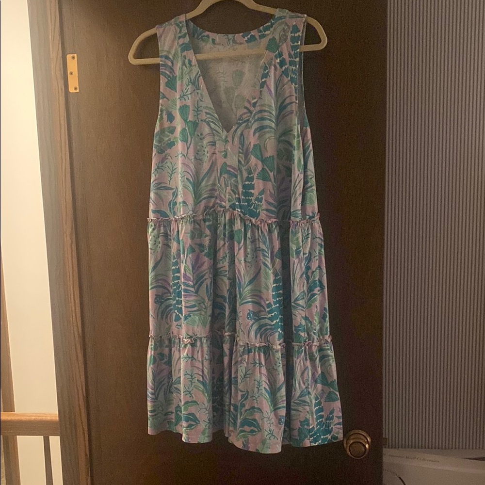 Lilly Pulitzer Blue and White Sleeveless V-Neck Sundress